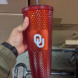 Starbucks Red Studded Tumbler with White OU Logo